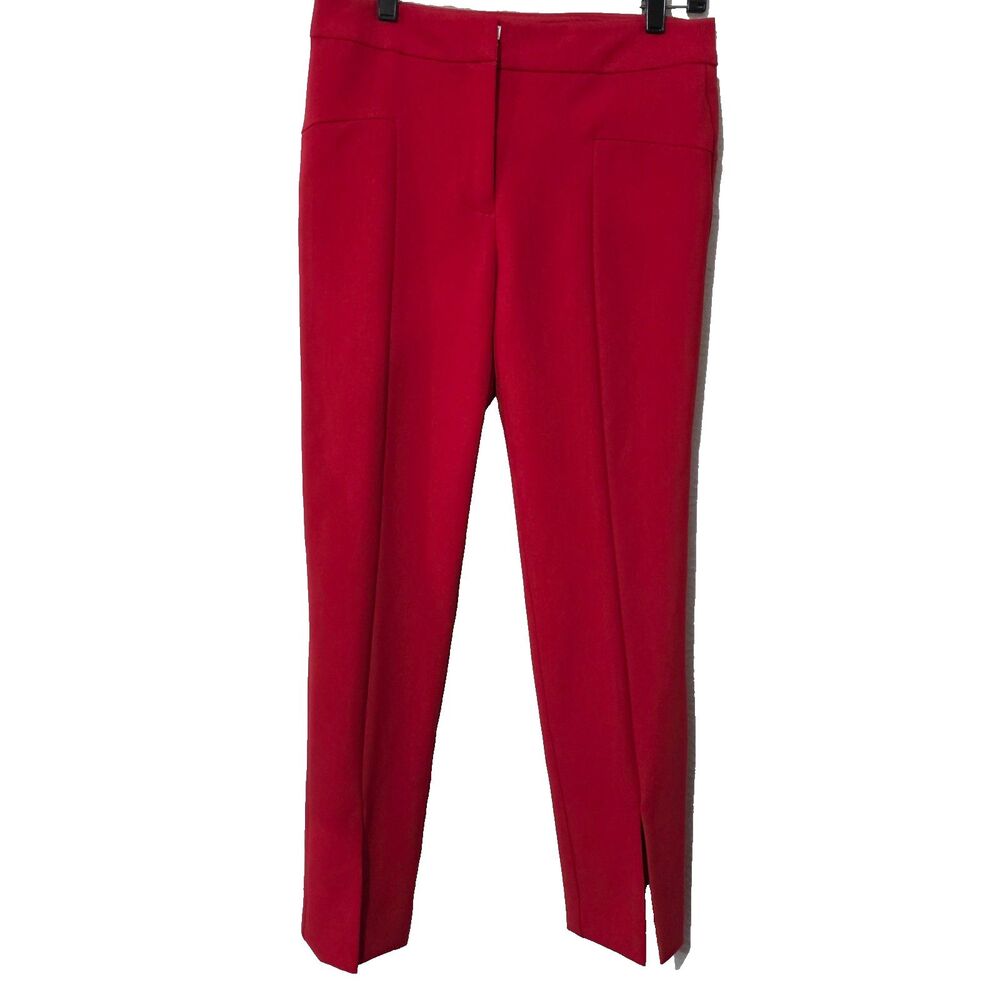 Trina Turk Red Ankle Pants Front Slit Trouser Career Dress Pants Made in USA 4